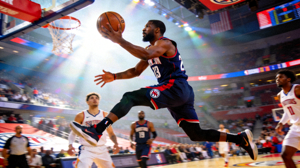 NBA球员在比赛中投篮的精彩画面